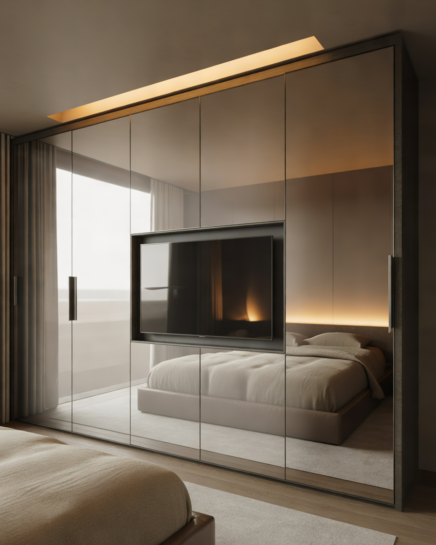 Wardrobe-TV-Unit-With-Mirror-Panels