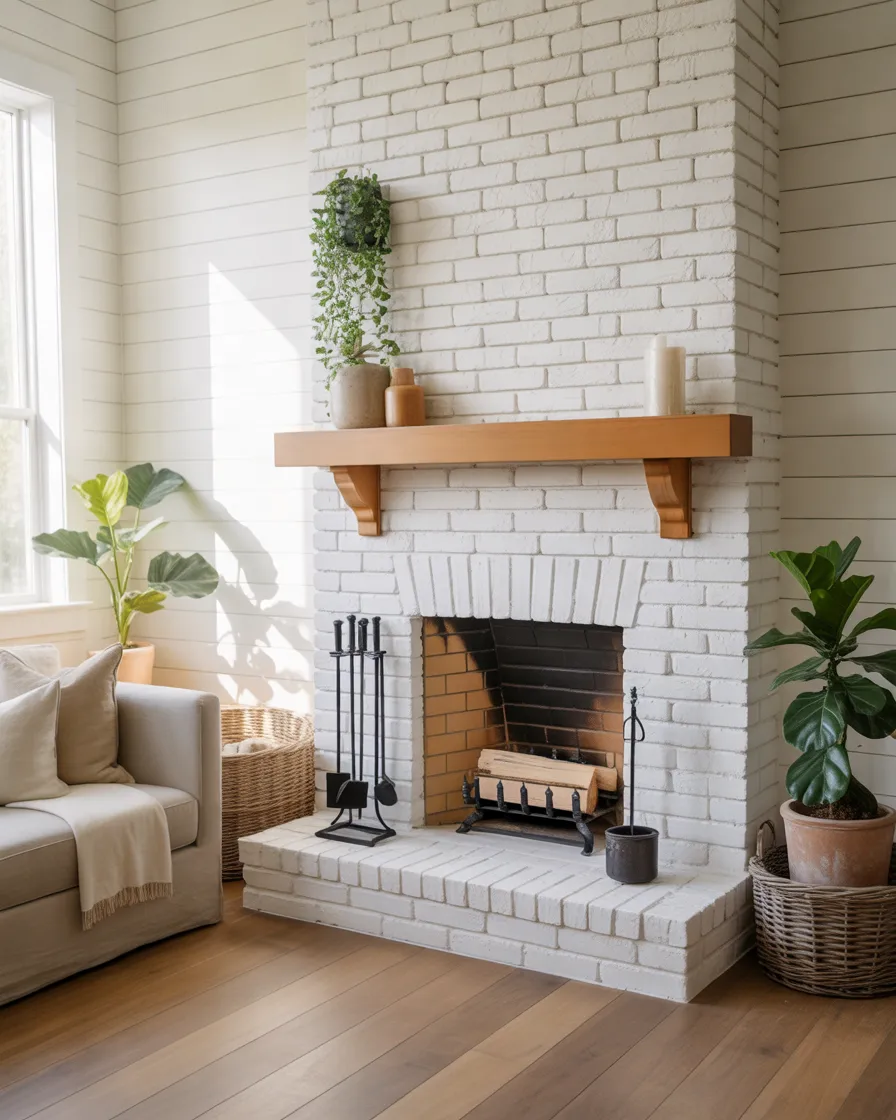 White-Painted-Brick-Fireplace-for-a-Bright-Modern-Farmhouse-Style