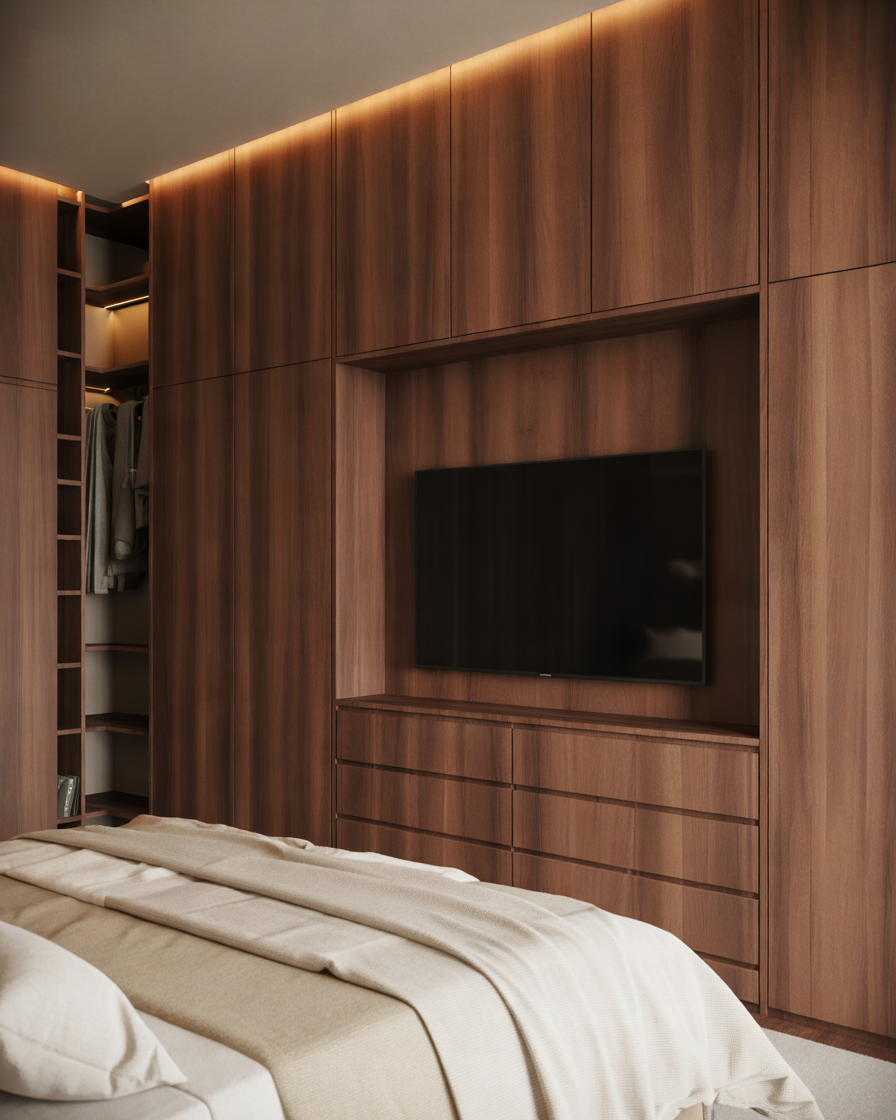 Wooden-Wardrobe-Design-With-TV-Panel