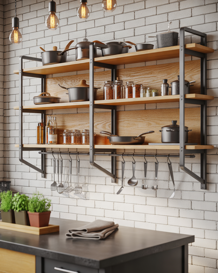 Wooden-and-Metal-Combination-Kitchen-Rack-Design-for-a-Stylish-Contrast